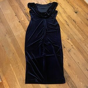 Alex Velvet Double Cowl Fitted Maxi Evening Gown Midnight Blue Imperial Size 14